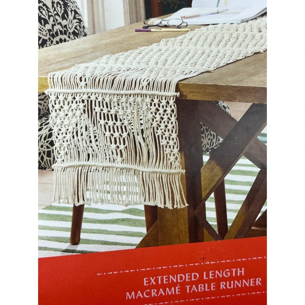 Opalhouse Extended‎ Length Macrame Boho Table Runner White 14